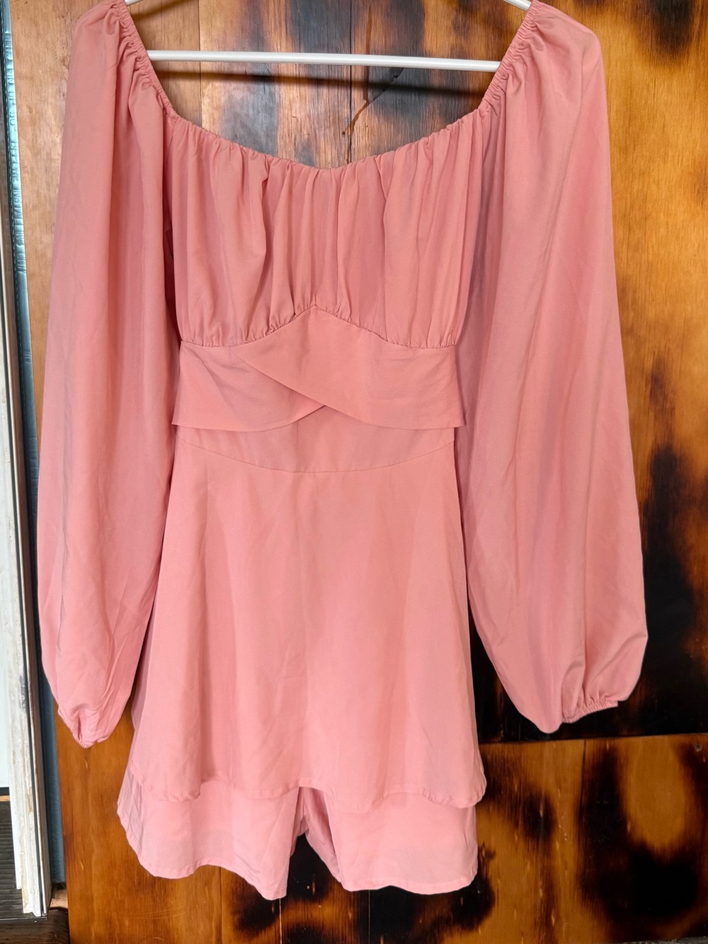Blush Pink Off-Shoulder Long Sleeve Romper
